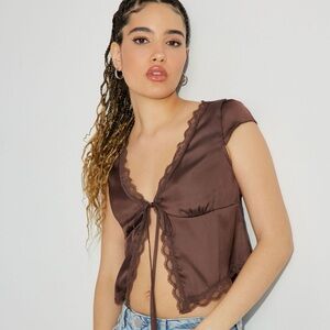 GARAGE Mallory flyaway top brown WITH ORIGINAL TAGS